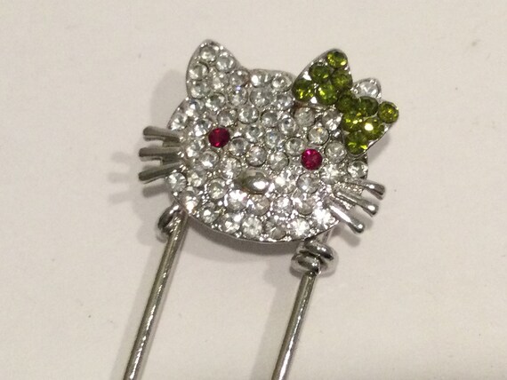 Hello Kitty Rhinestone Cat Safety Pin / Large Saf… - image 5
