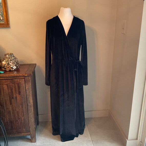 Black Velour Maxi Robe / Black Velveteen Robe Lou… - image 4