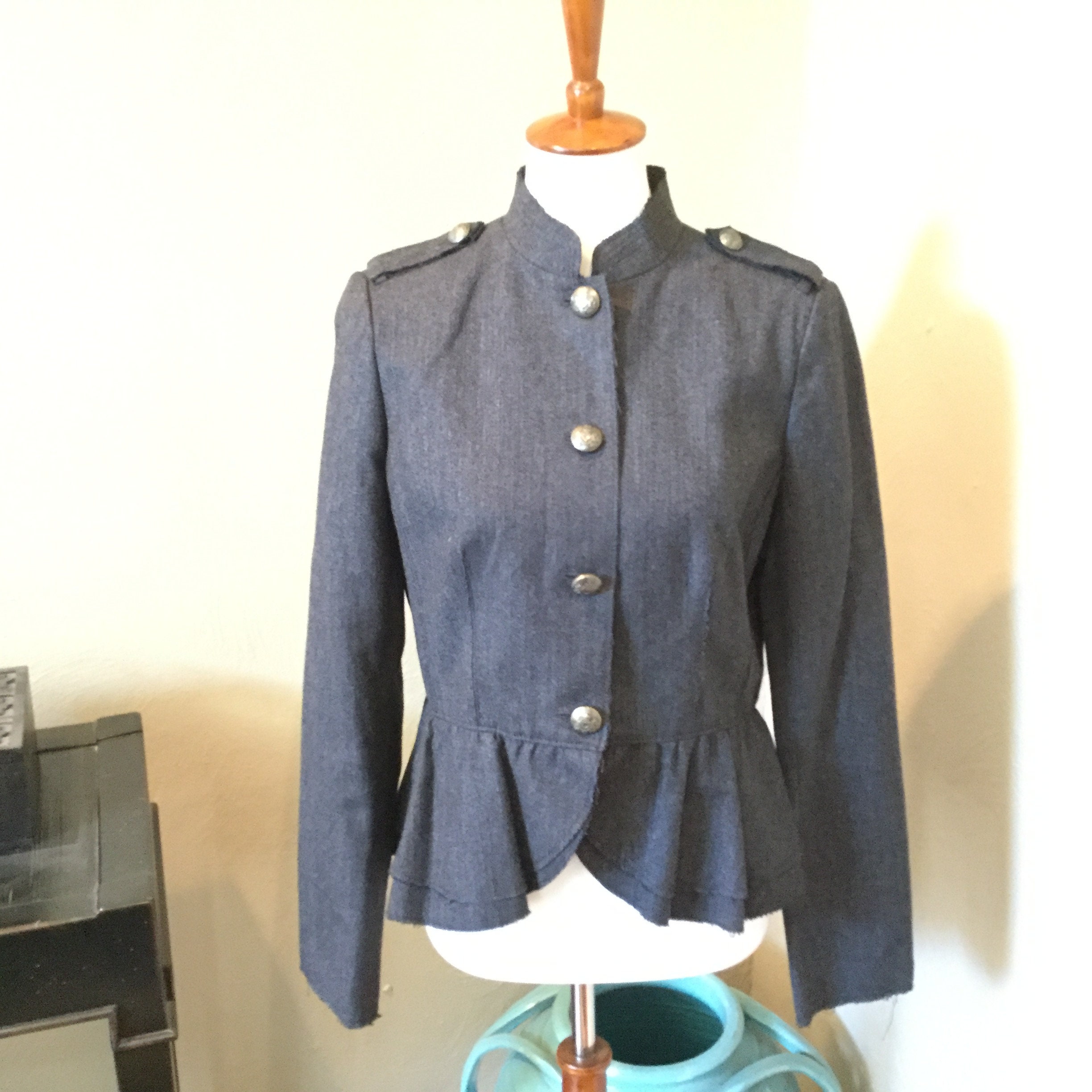 Womens Military Style Jacket / Dark Gray w Epaulettes / Metal Etsy