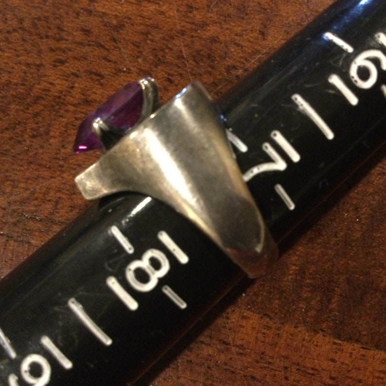 Sterling Modern Heart Ring Large Red Faceted Stone Multiple Stamp Markings Size 7.5 Taxco Mexico Sterling Heart Ring w Stone