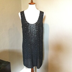 Sequin Tunic by Tracy Reese / Black Sleeveless Sequin Tunic / Tag L / Tracy Reese Floating Metallic Sequin Top / Sequin Party Top image 3