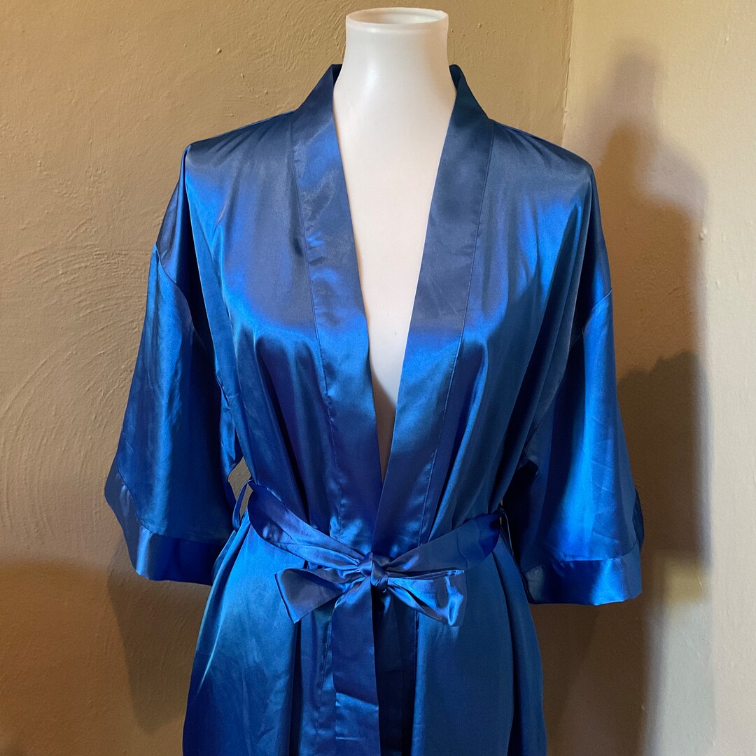 Royal Blue Satin Kimono Robe / Satin Royal Blue Robe / Size S Etsy