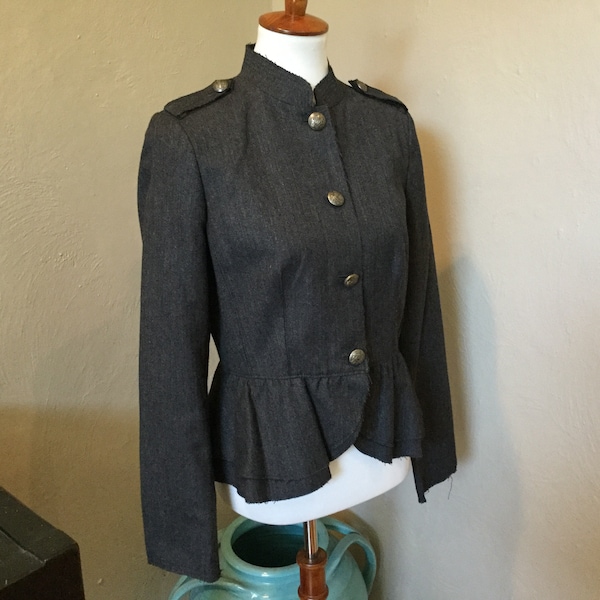 Womens Military Fancy Style Peplum Jacket Size 10 / Womens Military Style Gray Jacket Peplum Epaulettes Metal Buttons Banana Republic Jacket