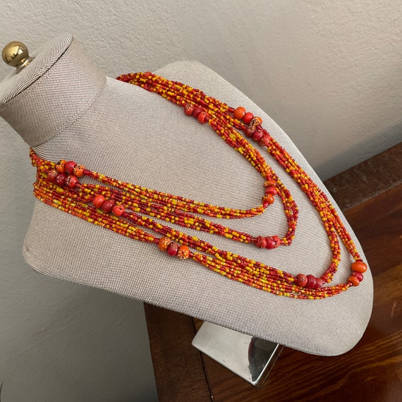 Art Glass Flecked Bead Necklaces (2) / Orange End… - image 4