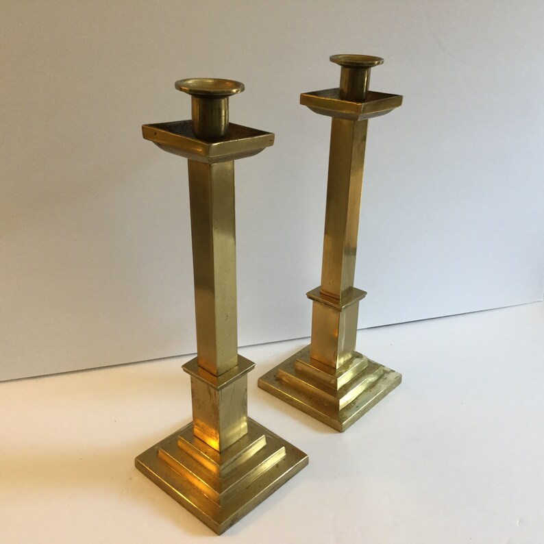 Art Deco Brass Candlesticks Pair / True Art Deco Brass Etsy