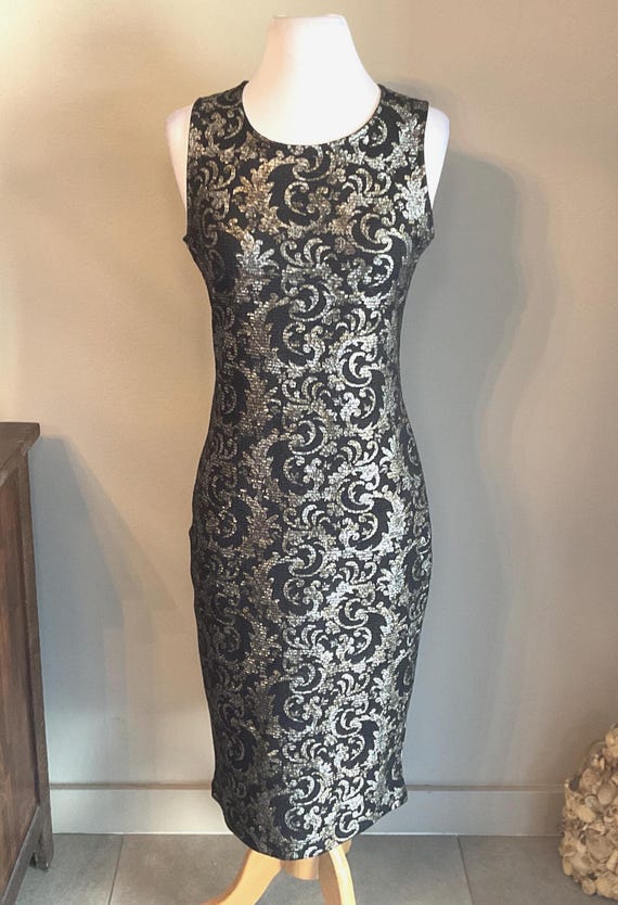 black and gold paisley dress & Sheath Size 6 NWT / Black Stretchy fitted Sheath Cocktail Party Special Event Wedding Guest Dress appliques wedding dresses