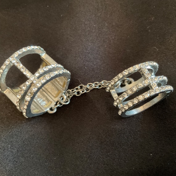 Double Rhinestone Connected Rings / 2 connected R… - image 2