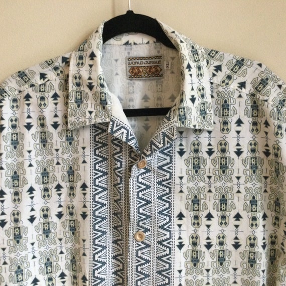 Vintage Mens Tiki Print Shirt XL / Mens Cotton Tiki Jungle | Etsy