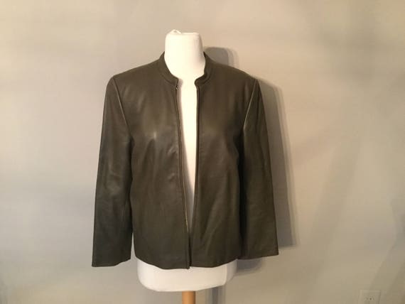 Vintage Ann Taylor Leather Zip Jacket Olive Color Er Soft Fitted Zipper
