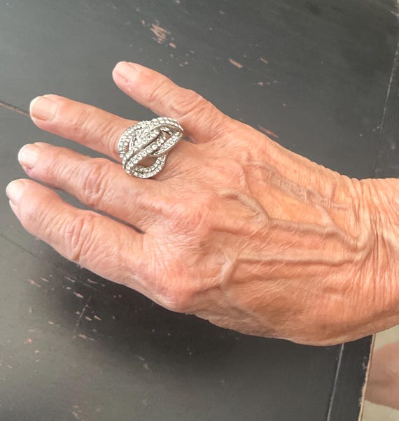 Rhinestone Encrusted Open Ring Adjustable Stretch… - image 3