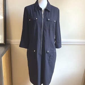 Michael Kors Black Shirt Dress Zip & Lock Front Roll Tab Sleeve Pockets XL / workwear, travel, office, professional, business occasion.