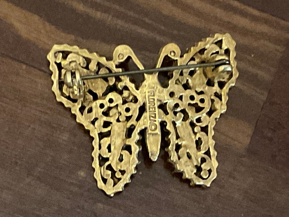 Vintage Florenza Filigree Jeweled Butterfly Brooc… - image 6