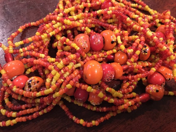 Art Glass Flecked Bead Necklaces (2) / Orange End… - image 7