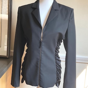Jean Paul Gaultier Black Ruched Zip JKT Blazer M- L 40 Chest / Jean Paul Gaultier Black Wool & Silk Blazer Jacket Special Wardrobe Piece