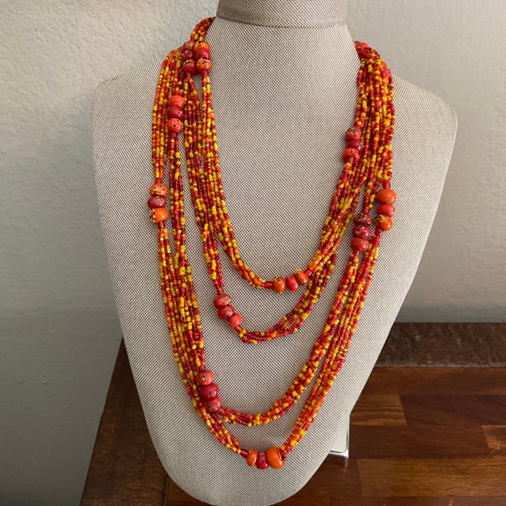 Art Glass Flecked Bead Necklaces (2) / Orange End 