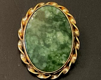 Vtg Bal Ron 12k GF Agate Brooch Pin Pendant Combo / Signed 12k Gold Fill Green Jade Agate Stone Pin Pendant / Vintage Jewelry Gift for Her