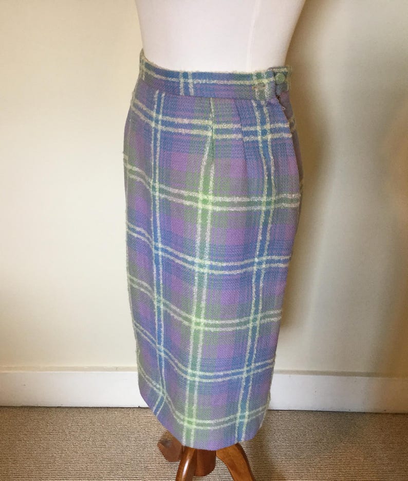 Vintage Mohair Plaid Pencil Skirt Rockabilly 26 Waist 38 Hip / 50s 60s