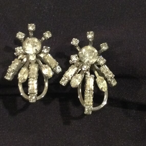 50s Rhinestone Designer Earrings / Bridal Rhinest… - image 6