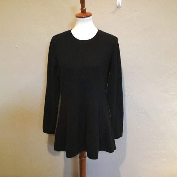 Black Cashmere Peplum Tunic Sweater / Thick Plush