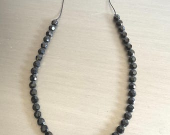 Goth Black Jet Glass Bead Necklace 26.5" / Black Glass Bead on Adjustable Cord / Goth Chic Black Vintage Jewelry / Goth Jewelry Necklaces
