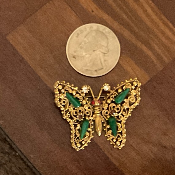 Vintage Florenza Filigree Jeweled Butterfly Brooc… - image 4