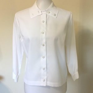 Vintage 50s White Shortie Blouse 34 / 50s White Secretary Shortie Blouse / 50s Ladies Vintage Clothing / 50s White Blouses Cobble Label