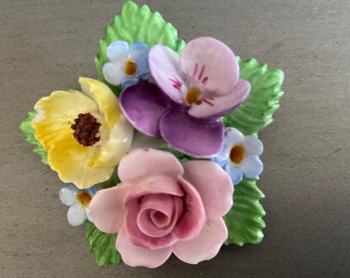 Vintage Porcelain Flower Brooch / Denton England Porcelain Flower Brooch / England Hallmark Bone