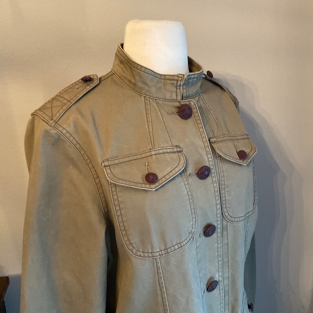 Womens Military Style Khaki Jacket / Safari Style Khaki Jacket W Epaulets / L / Khaki Military
