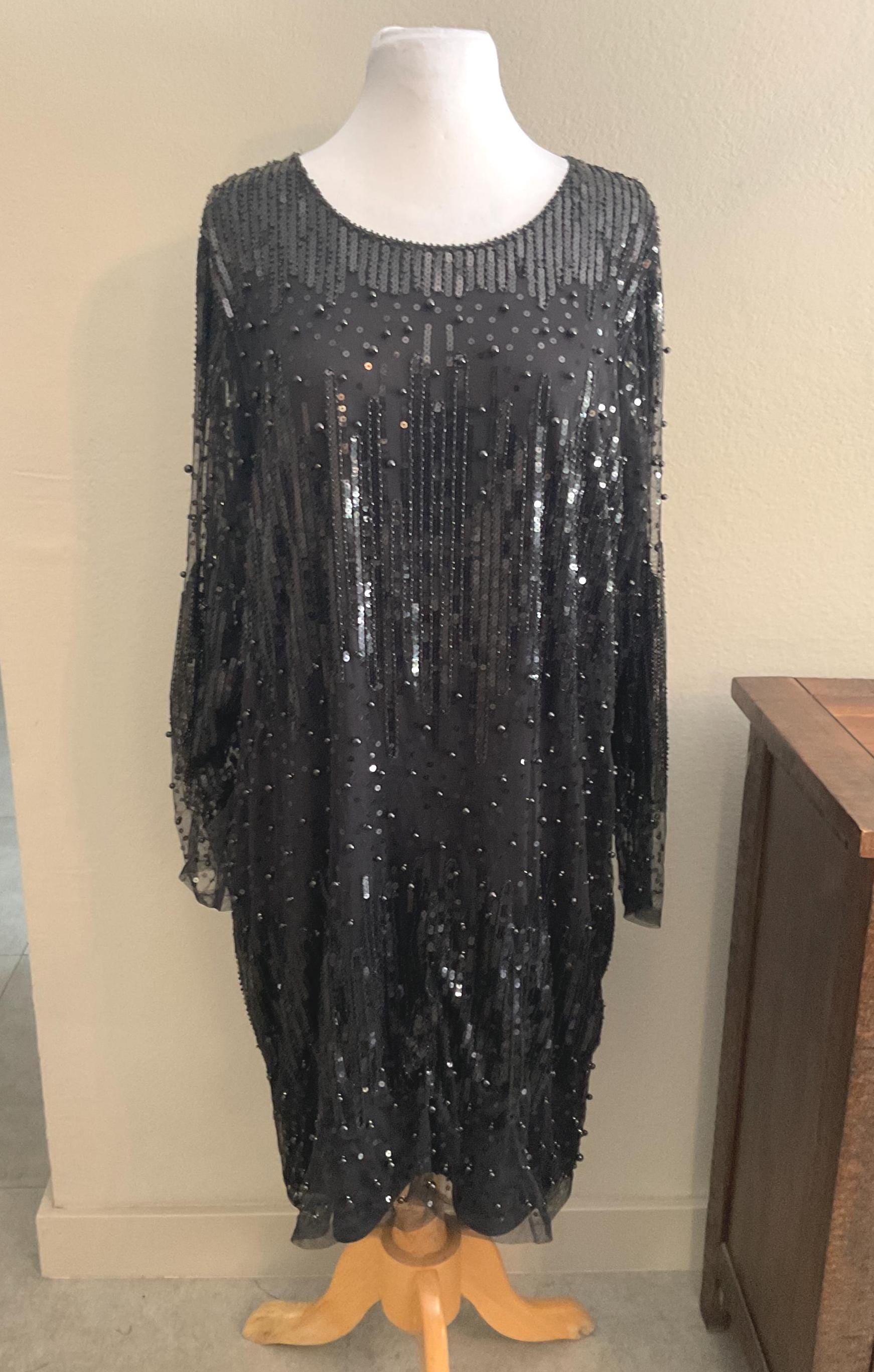 chinese dress ladies Demure Long Sleeve Open Back Dress Sequin Black main image 0