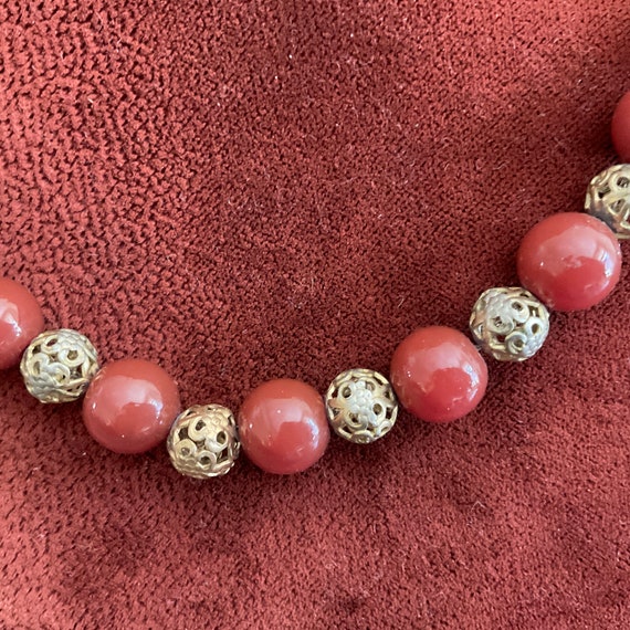 Vintage Carnelian glass & Filigree Bead necklace … - image 5