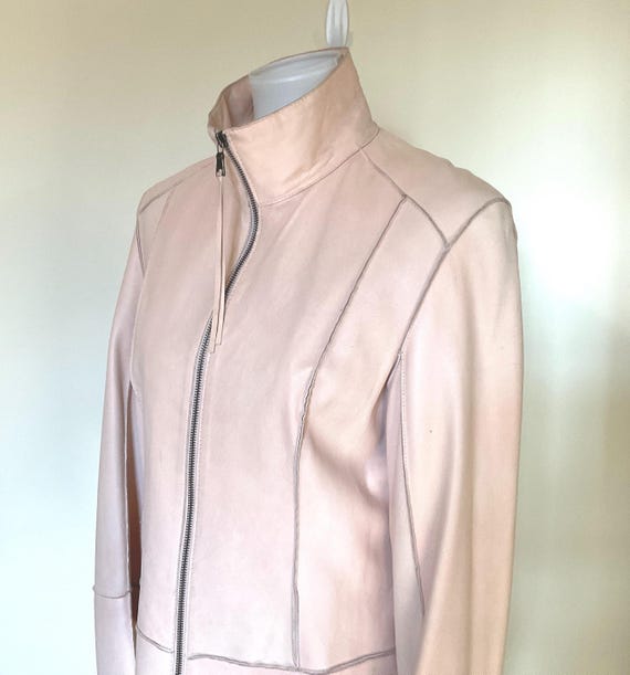 Womens Leather Jacket Pale Blush Marc New York / Genuine Blush Leather Jacket Andrew Marc / Womens Zip Lightweight Blush Leather Jacket