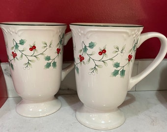 Pair of Pfaltzgraff Winterberry Footed Coffee Cups