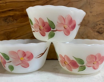 Set of 3 Fire King Custard Cups Peach Blossom