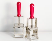 Self Inking Custom Rubber Stamp Vintage Style Nickel plated with Red handle. Imprint size 2.18 quot x 2 quot Includes personalization.
