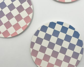 CHECKS COASTERS set of 4 ceramic coasters, absorbent coasters, pastel ombre checker