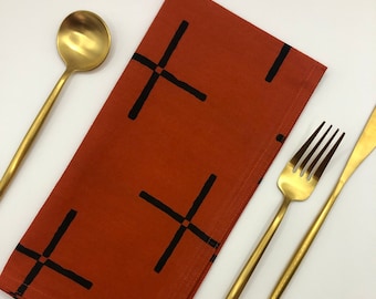 PLUS set of 4 cloth napkins hand printed - rusty red orange