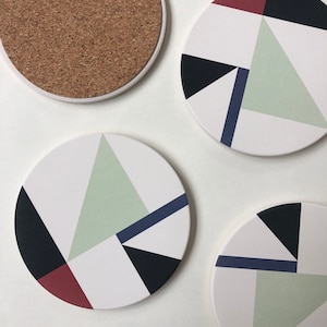 MOD COASTERS set of 4 absorbent ceramic stone coasters, modern, geometric, minimal