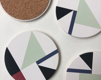 MOD COASTERS set of 4 absorbent ceramic stone coasters, modern, geometric, minimal