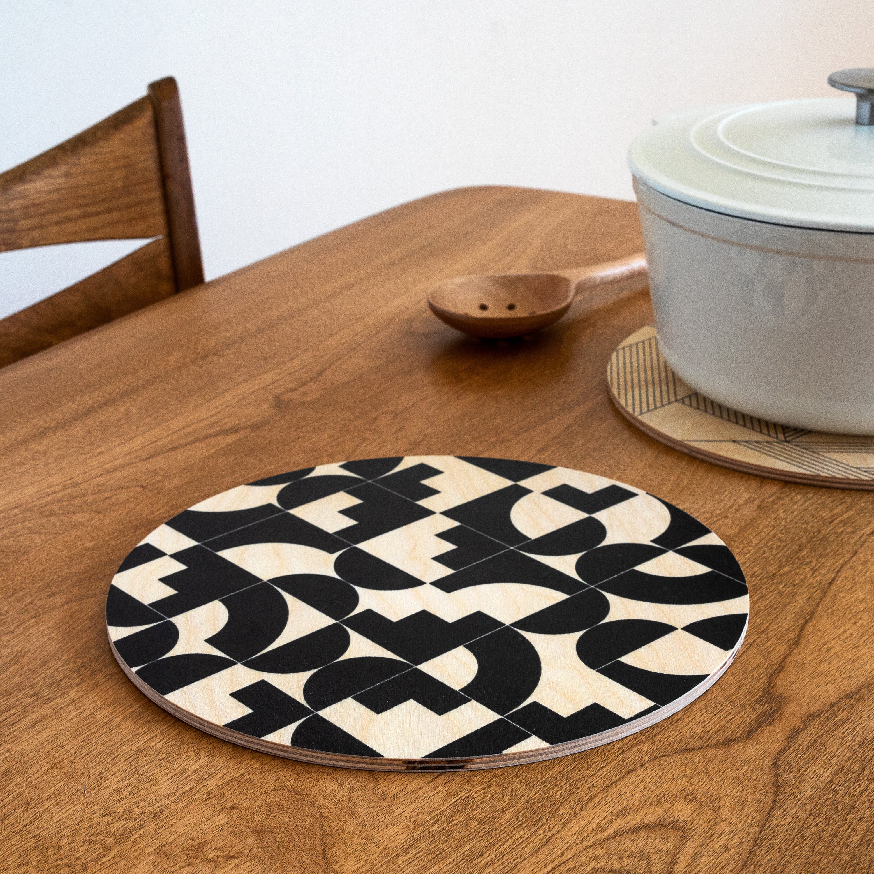 Trivet Moderne/Trivet Géométrique en Bois Imprimé Grand Sous-Verre Support de Growler