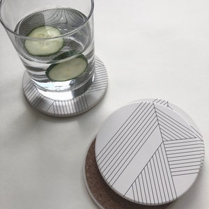 DECO COASTERS set of 4 absorbent ceramic stone coasters, modern, geometric, minimal image 3