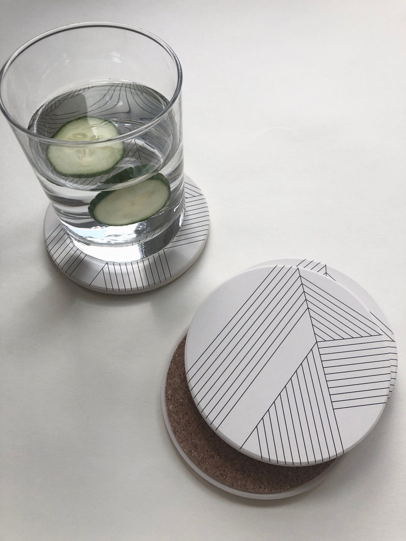 DECO COASTERS set of 4 absorbent ceramic stone coasters, modern, geometric, minimal image 3