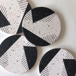 MEMPHIS COASTERS set of 4 ceramic coasters, absorbent coasters, stone coasters, geometric coasters, cork, hostess gift, housewarming gift