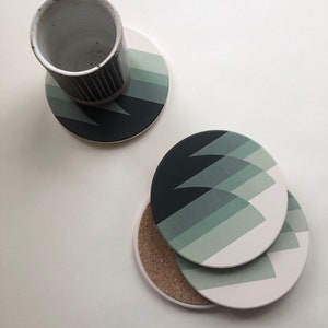 WAVES COASTERS set of 4 ceramic coasters green and blue geometric deco image 1