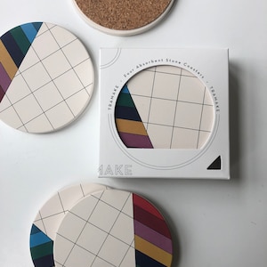 GRID COASTERS set of 4 ceramic coasters, absorbent coasters, stone coasters, geometric coasters, lovely hostess gift, housewarming gift image 2