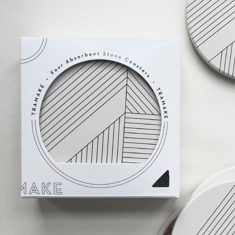 DECO COASTERS set of 4 absorbent ceramic stone coasters, modern, geometric, minimal image 2