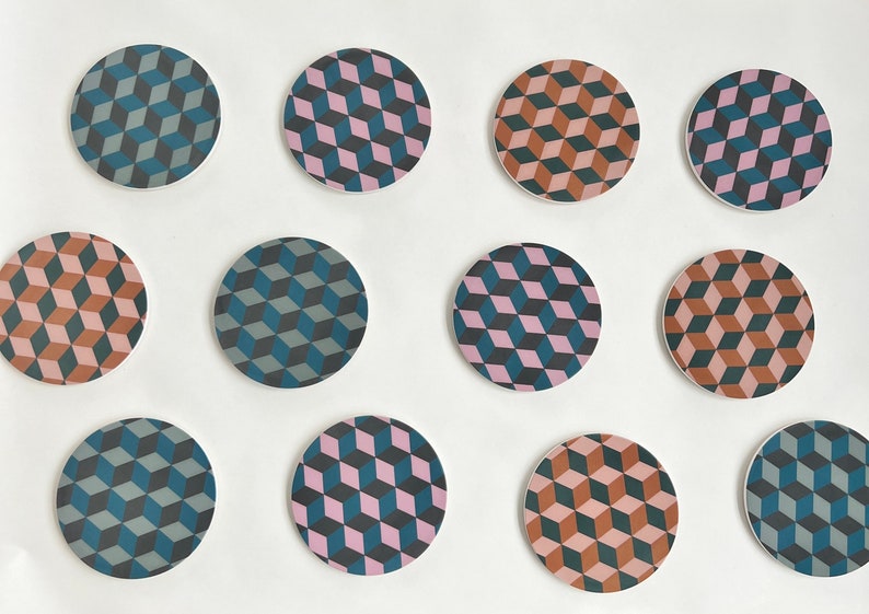 CUBES COASTERS set of 4 absorbent stone coasters / ceramic coaster set image 1