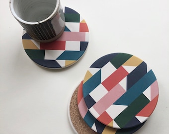 MOSAIC COASTERS set of 4 ceramic coasters, absorbent coasters, stone coasters, geometric coasters, lovely hostess gift, housewarming gift