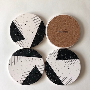 MEMPHIS COASTERS set of 4 ceramic coasters, absorbent coasters, stone coasters, geometric coasters, cork, hostess gift, housewarming gift image 3