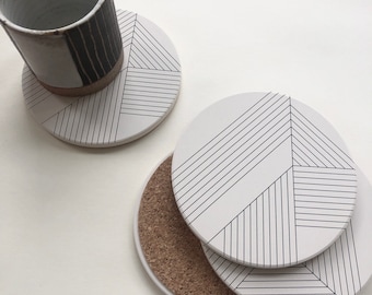 DECO COASTERS set of 4 absorbent ceramic stone coasters, modern, geometric, minimal