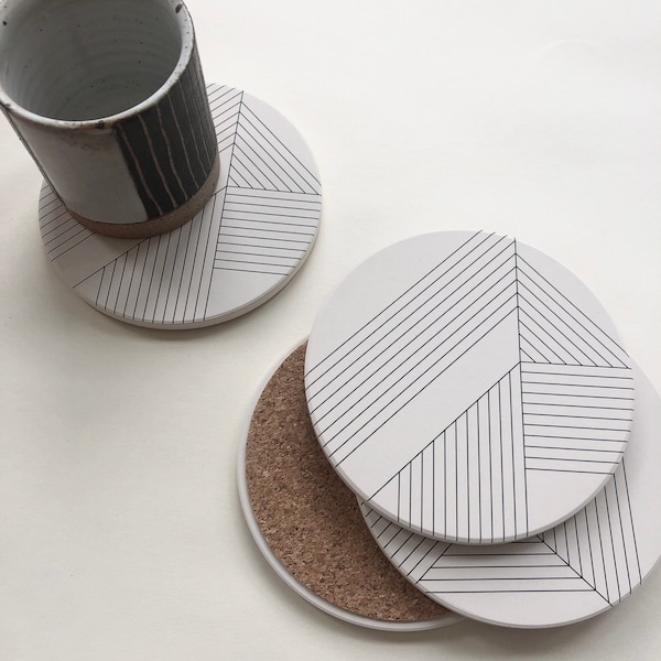 DECO COASTERS set of 4 absorbent ceramic stone coasters, modern, geometric, minimal